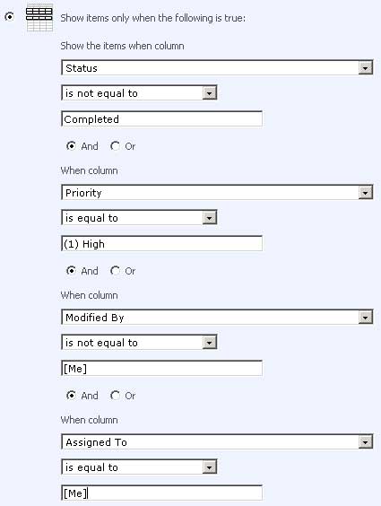 Filter Selections in a high priority view